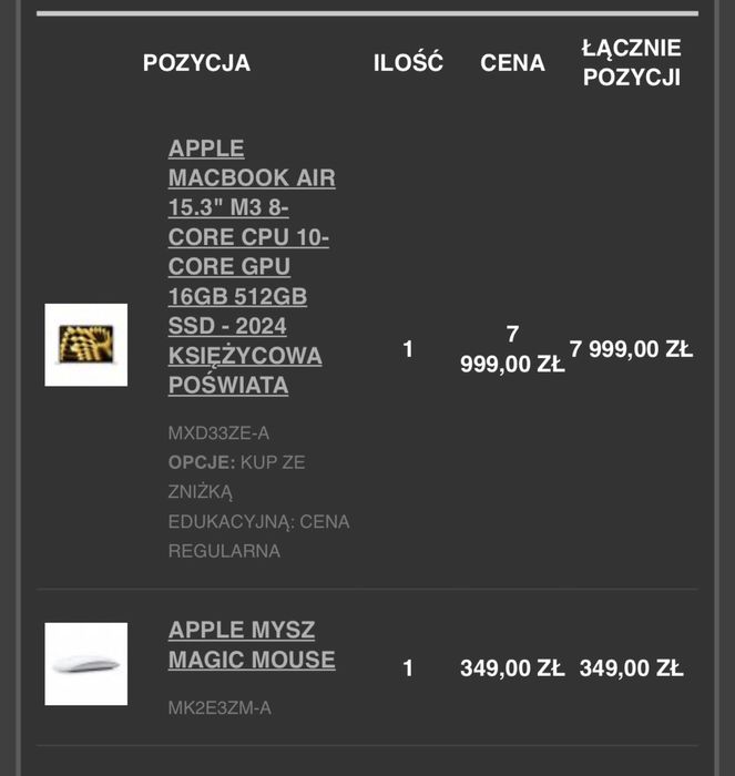 MacBook Air 15,3 M3 512GB + Magic Mouse