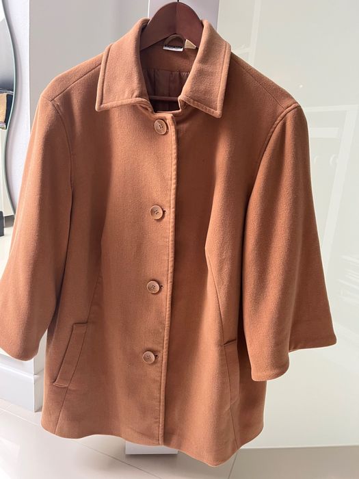 Wiosenny płaszcz L, XL, brąz , karmel, rękaw 3/4.