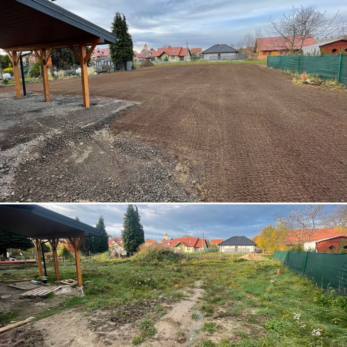 Karczowanie samosiejek niwelacja terenu przygotowanie pod wysiew trawy