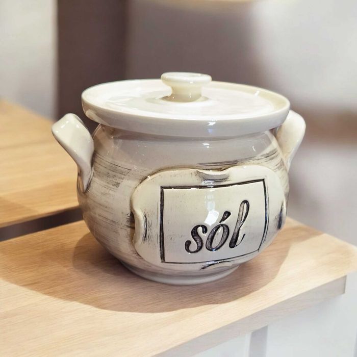 Ceramiczny Pojemnik na Sól 10x14 cm Gliniany Ręcznie Robiony
