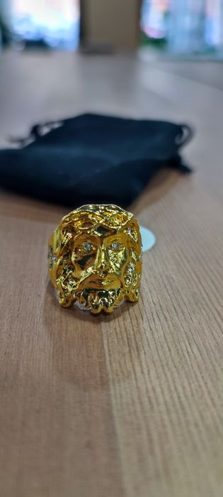 Anel God face liga de zinco dourado Unisexo