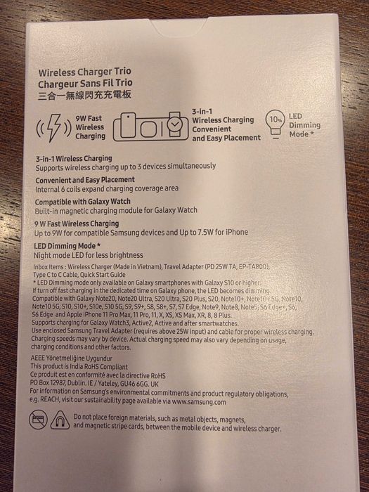 Samsung Wireless Charger Trio, novo e selado (carregador triplo)