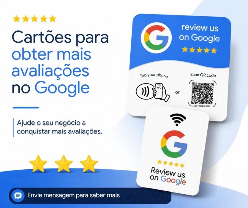 Cartão de Avaliações Google NFC + QR Code