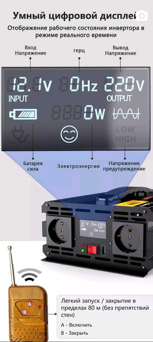 Инвертор с чистой синусоидой FDIK 2000 Вт 12 Вольт