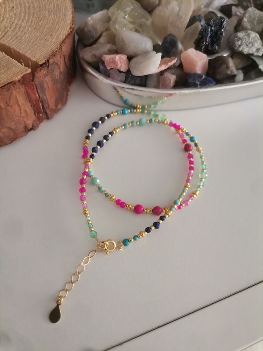 Kolorowy naszyjnik kamienie amazonit magnezyt lapis howlit onyks regul