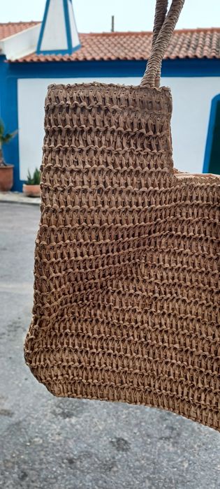 Bolsa /mala  de palhinha forrada com fecho e