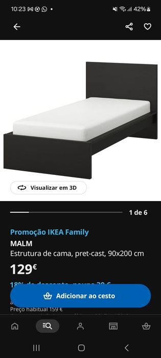 Cama MALM ikea 90*200 com estrado e colchão