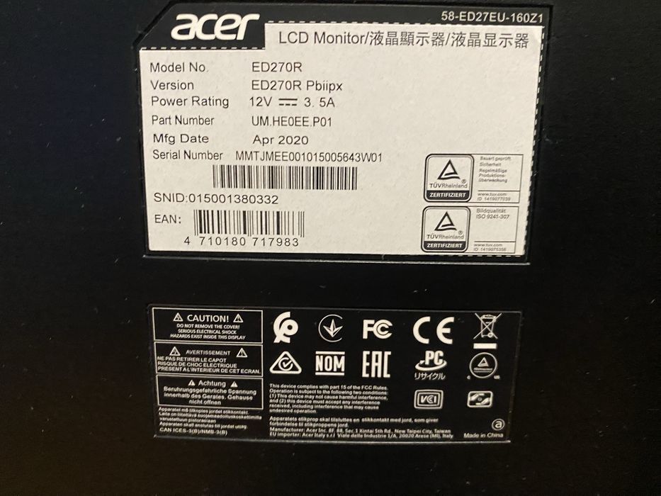 Monitor Acer 27”. Uszkodzony