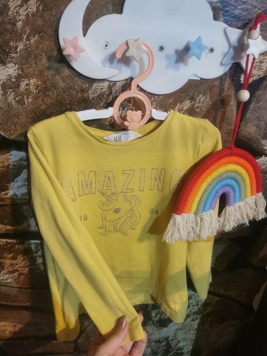 Musztardowa bluzka z jednorożcem h&m 98/104