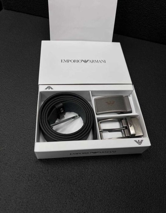 zestaw męski skórzany pasek Armani 120 cm z dwiema klamrami