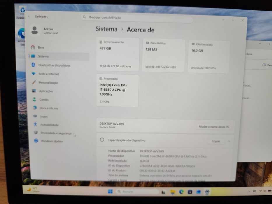 Microsoft Surface Pro 6  Core i7, 16GB de RAM e 512GB