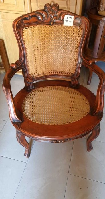 Piękny fotel drewniany z elementami ratanu stylowy rzeźbiony FV DOWÓZ