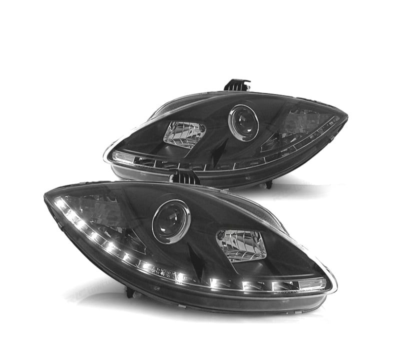 FARÓIS SEAT LEON ALTEA TOLEDO 04-09 LUZ DIURNA LED FUNDO NEGRO
