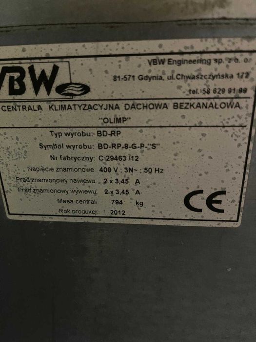 centrala klimatyzacyjna dachowa VBW Olimp