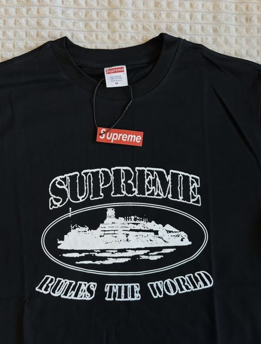 Supreme x Corteiz Koszulka z Logo Nowa Czarna M