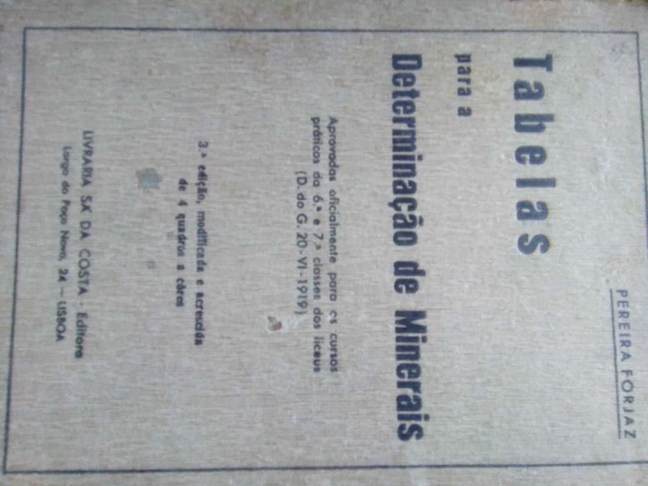 Tabelas para a determinação de Minerais  - portes grátis