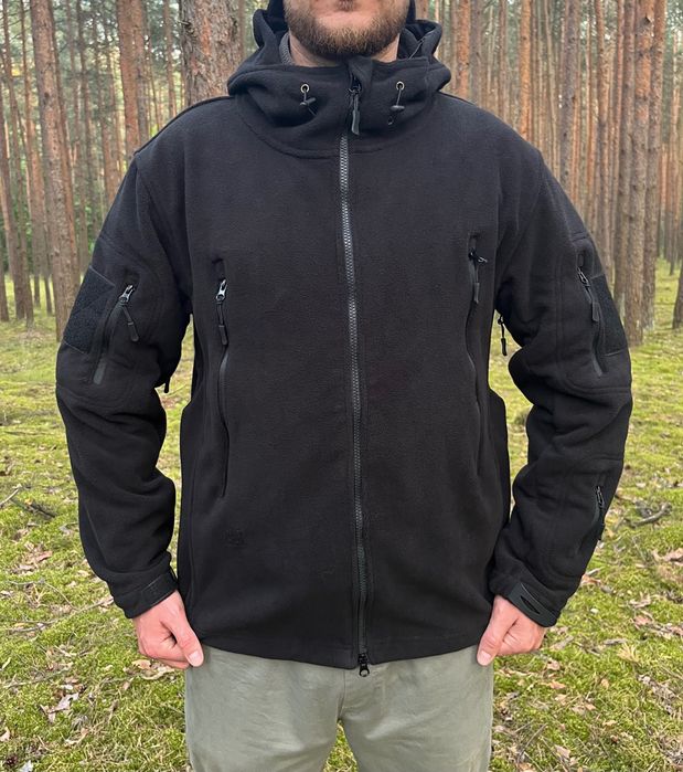 Флісова кофта чоловіча з капюшоном чорна фліска черная флисовая флиска