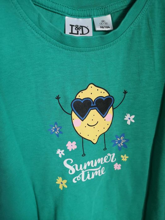 Lilly & Dan zielony t-shirt cytryna napis Summer 98/104 cm 2-3 lata