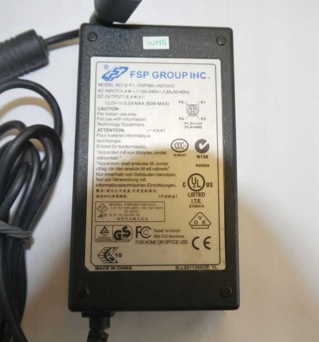 Zasilacz impulsowy FSP GROUP FSP060-1AD101C 12V 5A 60W + kabel