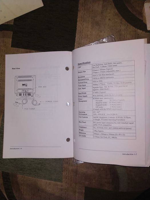 User manual на монитор 14" 1990-е