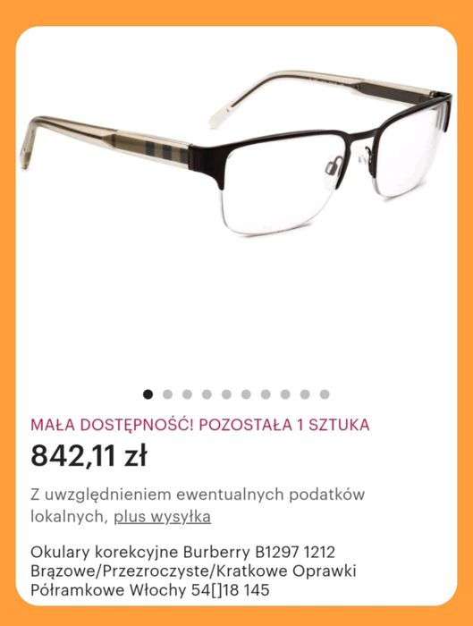 Oprawki półramkowe Burberry okulary