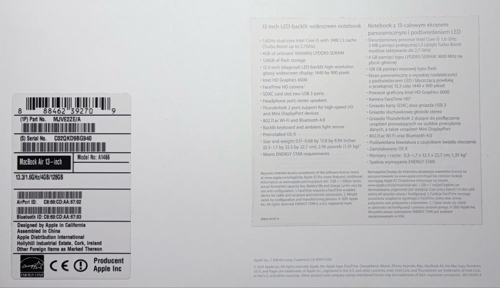 MacBook Air 13 (model z 2015 roku)