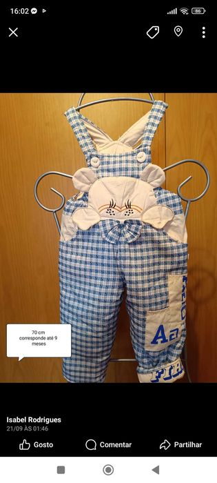 Jardineira bebê forrada com pêlo até aos 9 meses