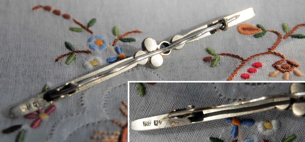 Stara broszka, błękitny topaz, srebro, Warmet, PRL, vintage