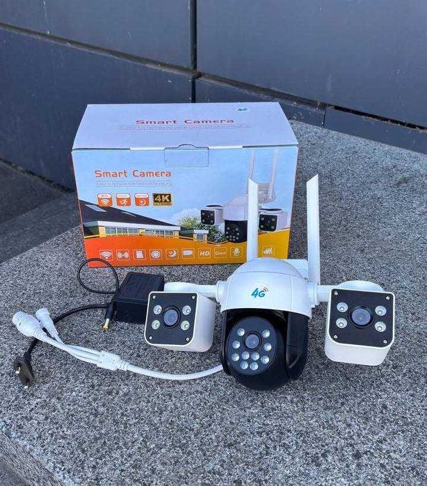 4G Камера видеонаблюдения уличная поворотная 3в1 тройная линза SC05