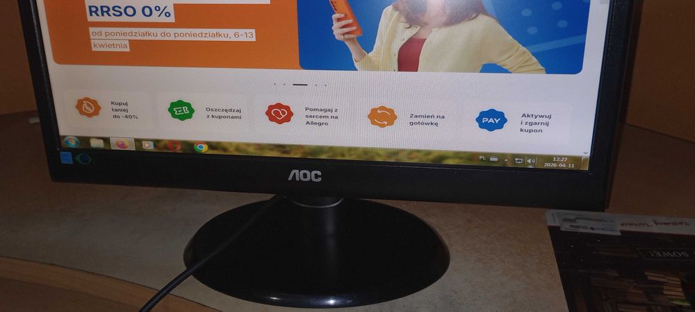 Monitor LED AOC 185LM00013 18,5'' DVI VGA+przewód DVI do HDMI+VG