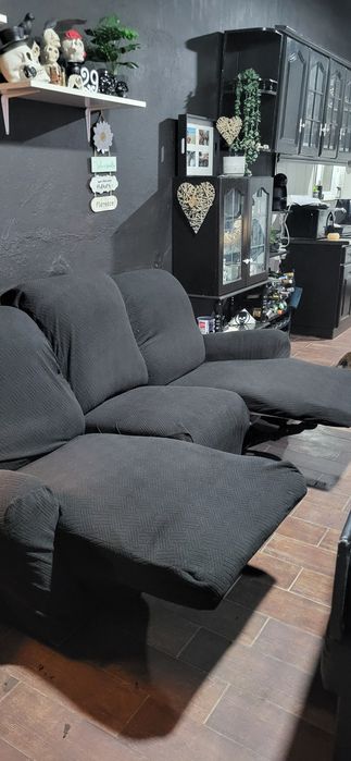 Sofá relax duplo, preto com mesa