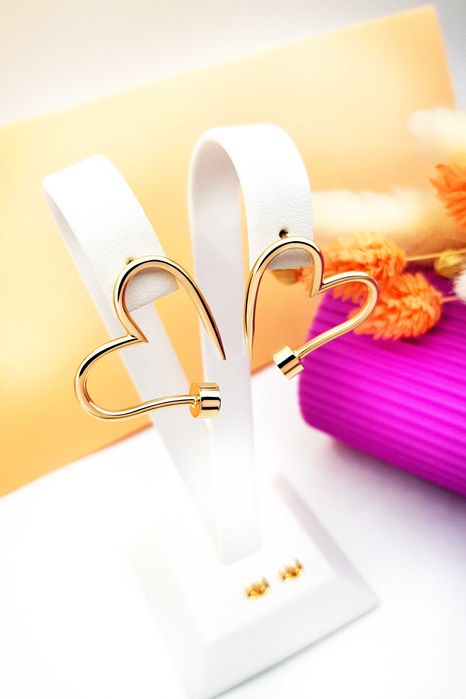 Złote duże kolczyki gwóźdź w kształcie serca pr. 585