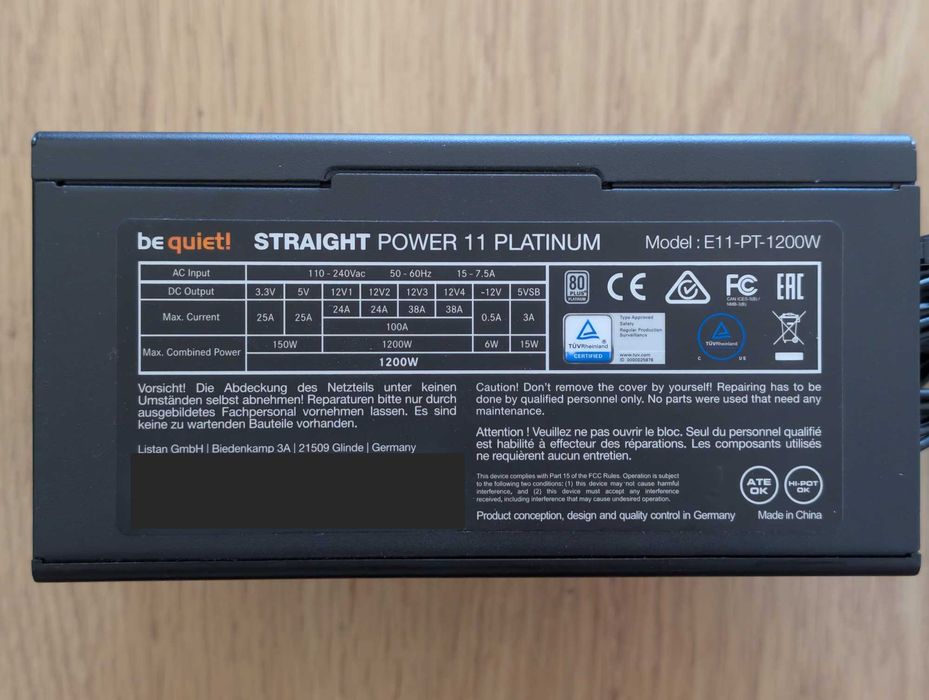 Fonte be quiet! Straight Power 11 Platinum 1200W modular