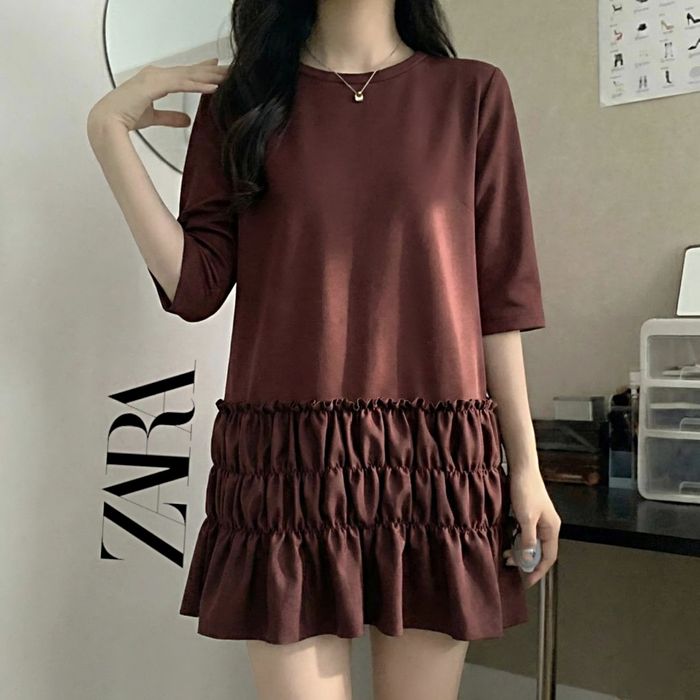 Zara Woman | Czekoladowy Brąz falbany babydoll oversize