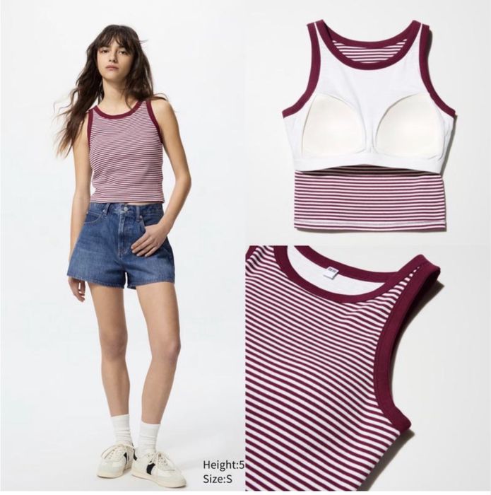 Майки з вбудованими чашечками, бра топ Uniqlo ribbed cropped bra top, майки з бра
