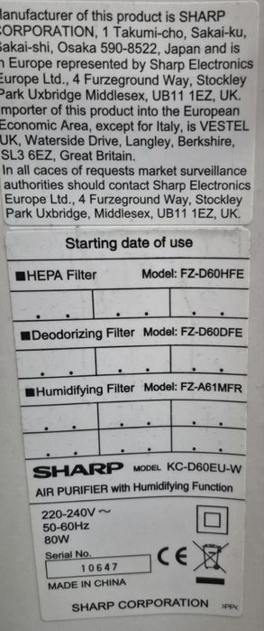 Sprzedam oczyszczacz powietrza Sharp KC-D60EU-W