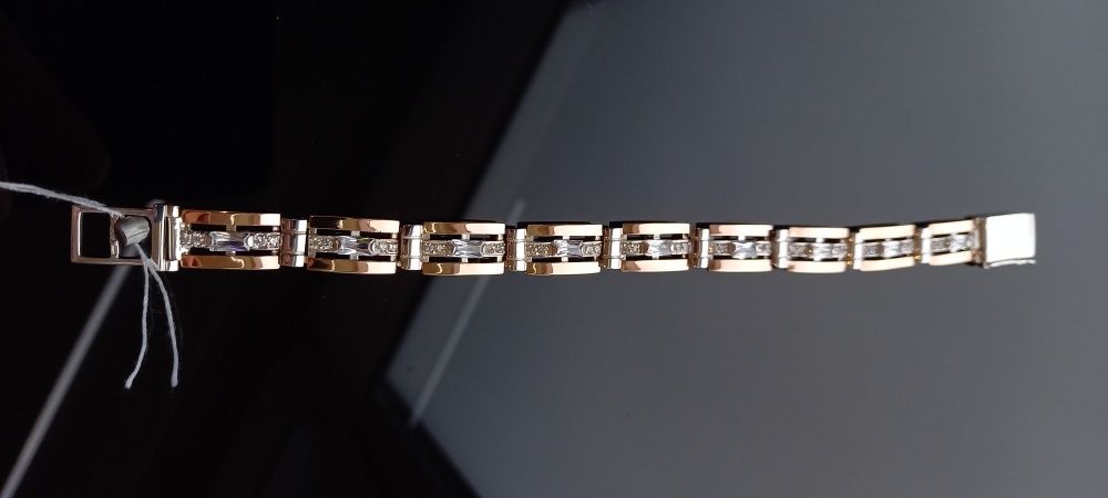 Браслет серебряный со вставками золота и фианитами. Новый. ОБМЕН.