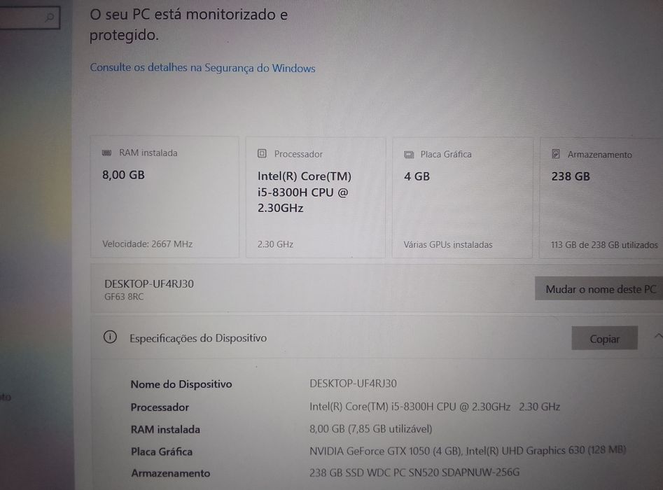 Portatil gaming com GTX1050