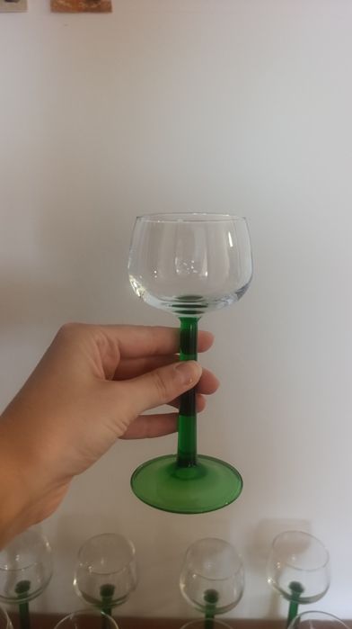 Jogo de 12 copos vintage, pé e base verde