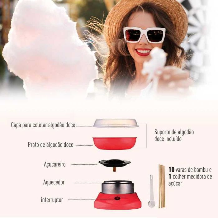 Máquina de Algodão Doce - Potência 450W-550W - Vermelho