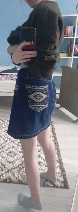 Spódnica ołówkowa jeansowa mini w stylu boho