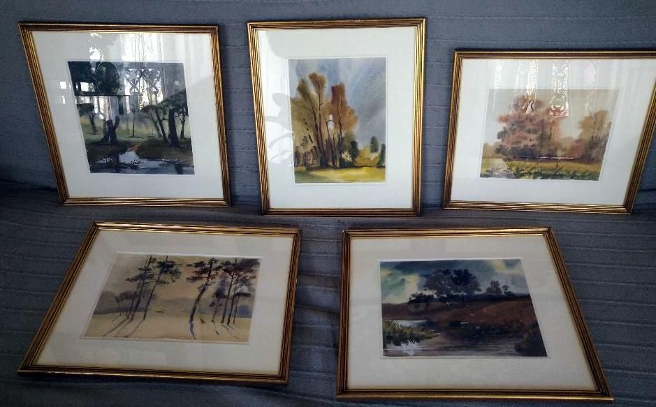 Set of Five Framed Watercolors
