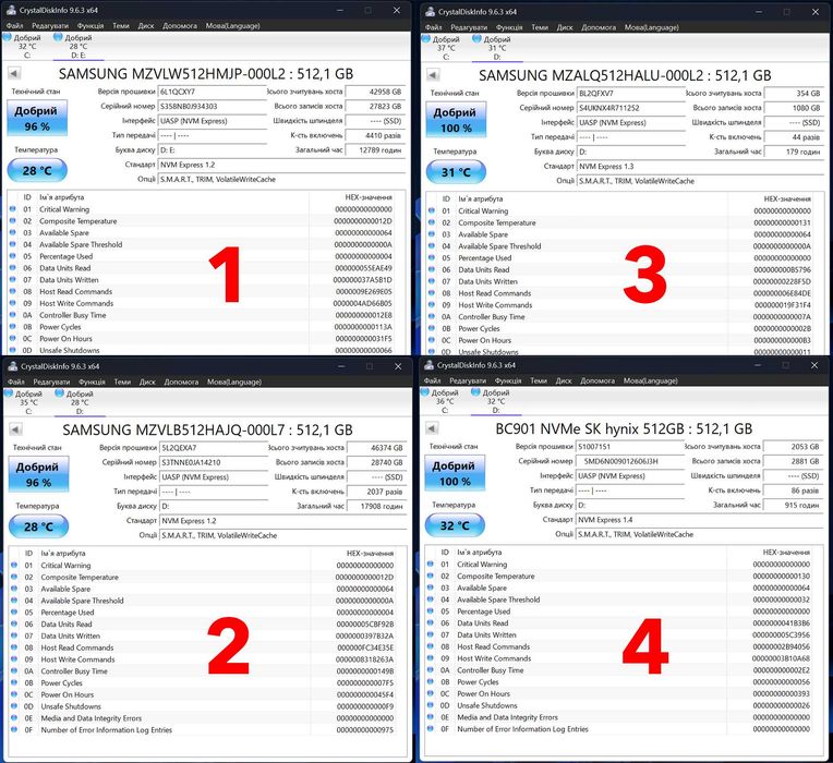 SSD 512Gb / 1Tb NVME M.2 Samsung/Intel/SKhynix/WD/Kioxia