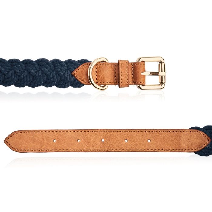 niebieska skórzana obroża dla psa rozmiar l pleciona petsome 12p07l