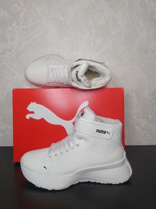 Жіночі зимові білі кросівки Puma/натуральная кожа/белые ботинки пума