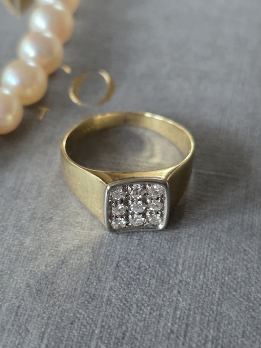 R. 9 Sygnecik 3.21g Złoto 750 Pierścionek Diamenty WYCENA 3600zł