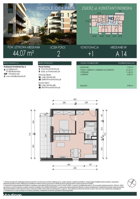 2-pokojowe mieszkanie 44 m² + balkon - Widok 2