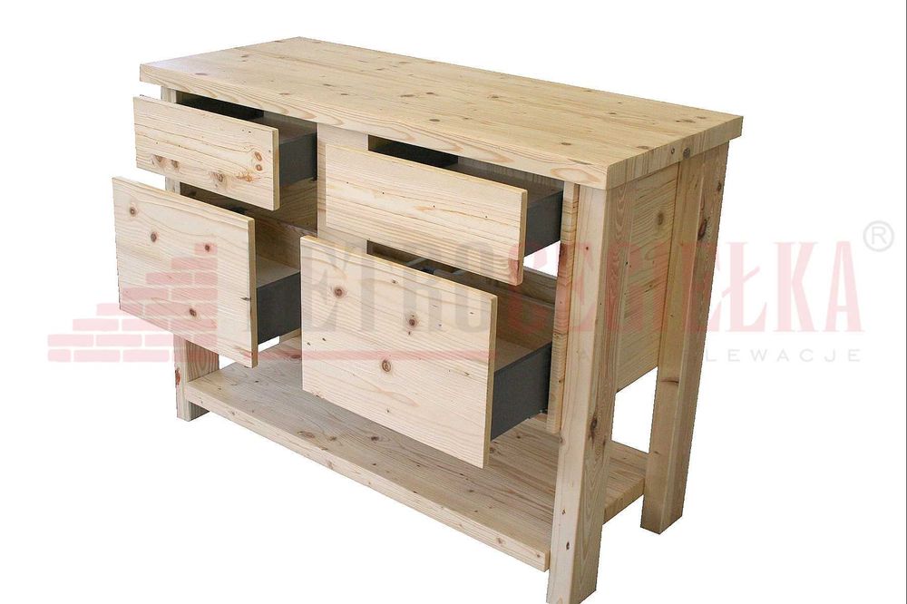 Szafka łazienkowa, stare drewno heblowane, cztery szuflady, tip on