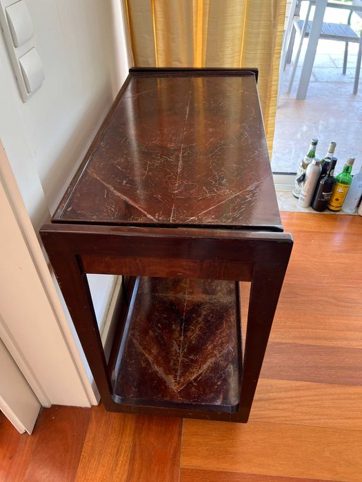 Carrinho de Bar / Chá /Mesa Vintage em Madeira Escura com Rodas