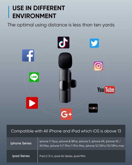 DayDup Microfone de lapela sem fios para iPhone/iOS/Android...